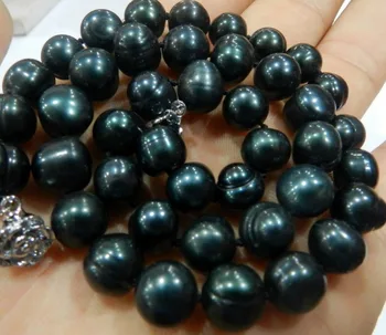 

N3807 GENUINE 9-10MM BLACK NATURAL TAHITIAN PEARL NECKLACE % Discount AAA