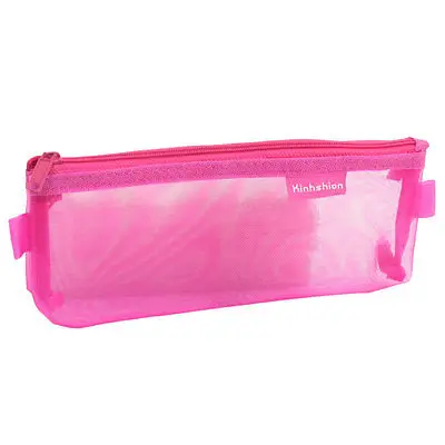 

Zip up Nylon Mesh Pencil Pen Stationary Organizer Case Bag Fuchsia for Students