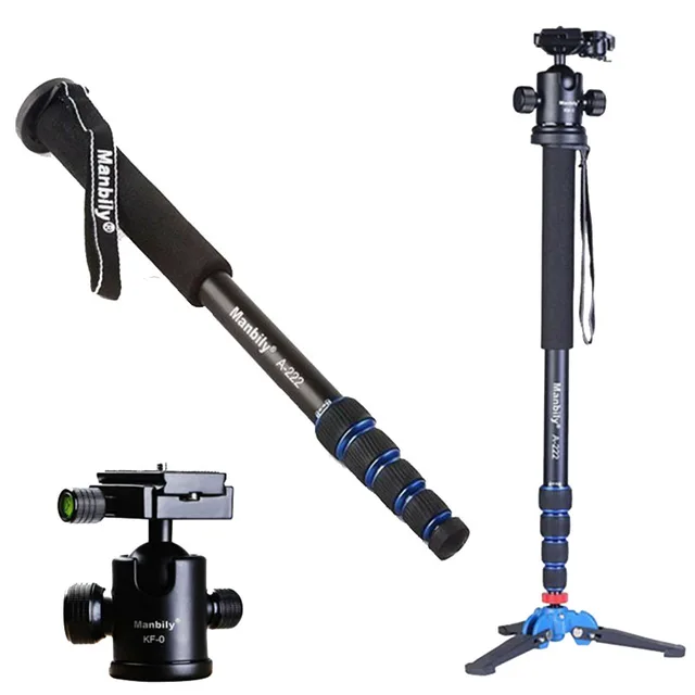 Manbily A-222 165cm Portable Professional DSLR Monopod Walking Stick with M-1 Mini Tripod Stand Base & Tripod Ballhead for DSLR 1