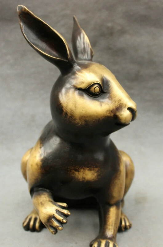 

S2404 9" Folk Chinese Pure Bronze Copper Zodiac Wealth JiXiang Rabbit Statue Sculpture D0318
