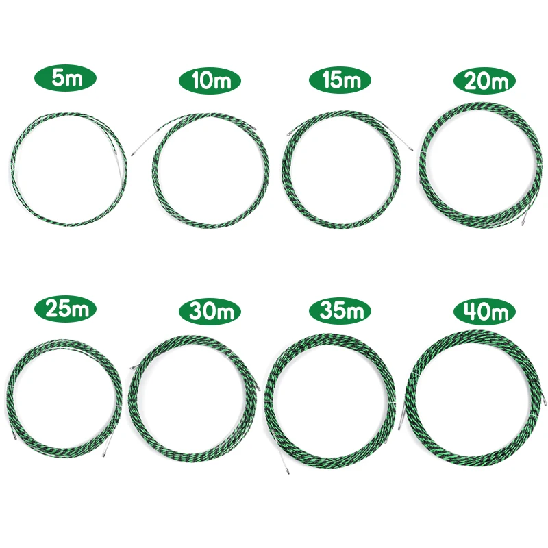 5-40 м 5 мм зеленое направляющее устройство стекловолокно Электрический кабель толкатели воздуховод змеи роддер Рыба лента провода+ два натяжителя кабеля