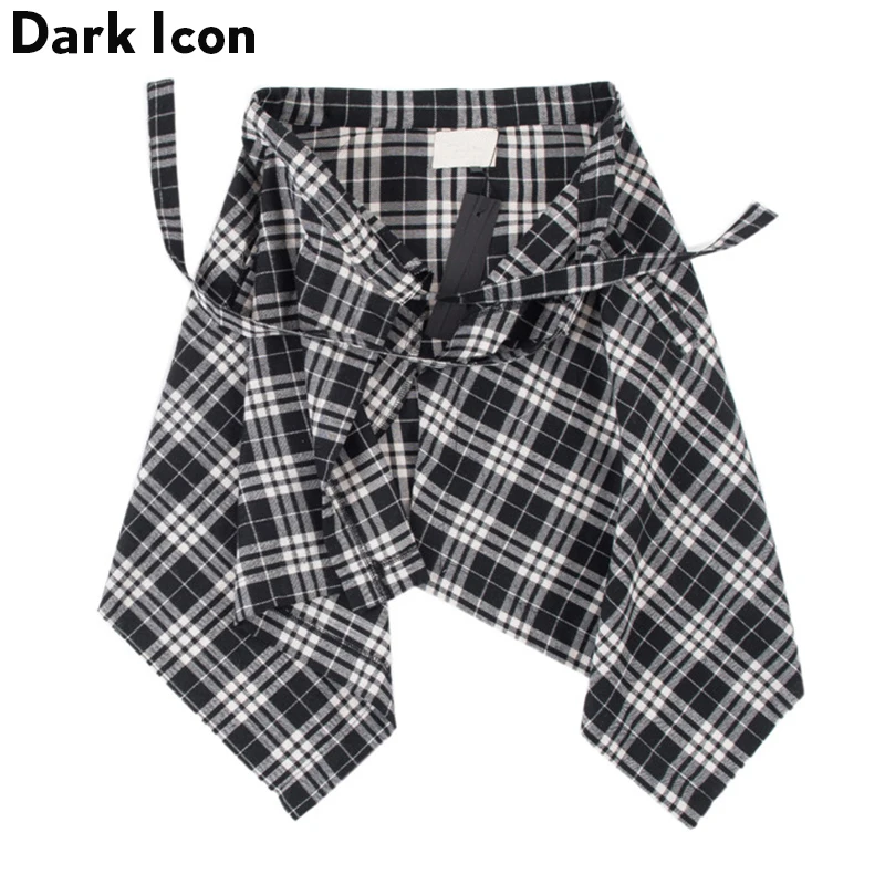 Dark Icon Side Pocket Plaid Skirt Men Irregular Hemline Men's Skirts One Piece One Size