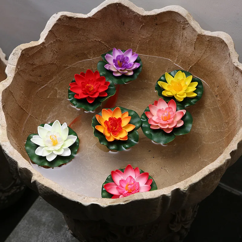 fake Lotus artificial water lily flowers Pond Plant Ornament Floating Flower Home Garden Pond Decoration  (2)