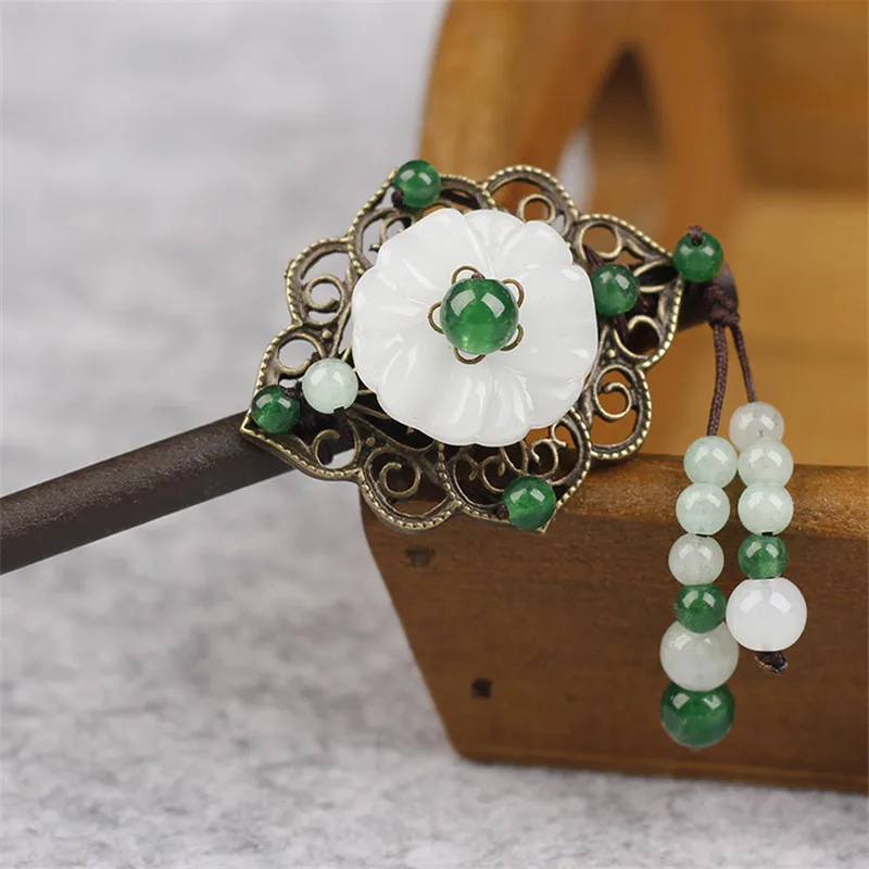 

Handmade Vintage Tassel Wood Chinese Bridal Hair Stick Headpiece For Women Flower Hair pins Ornaments Hair Jewelry Accessories