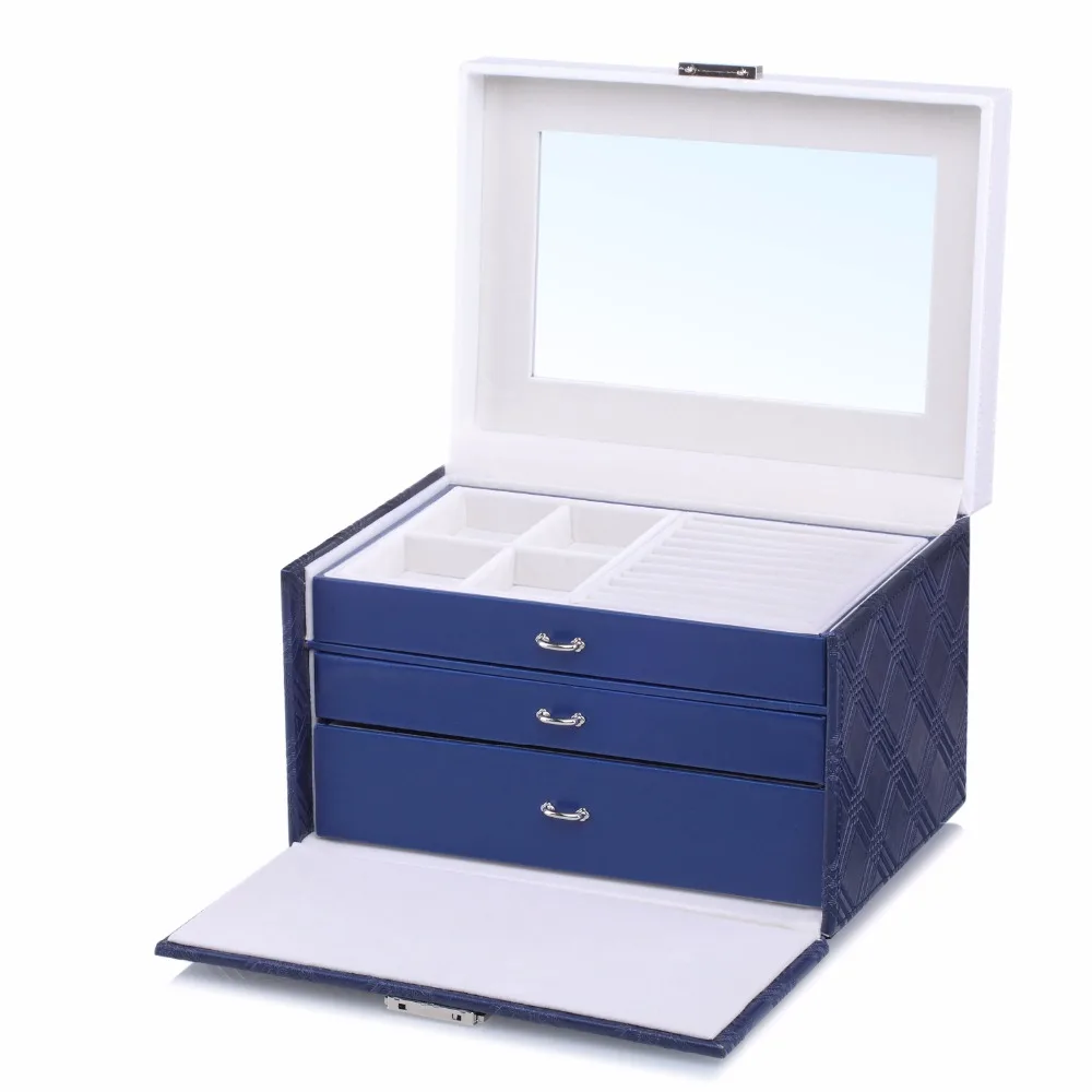 Blue Large Jewelry Storage Box Leather Sabaspalace Com