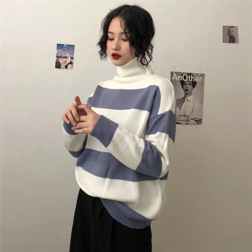 Women's Sweaters Japanese Harajuku Ulzzang Loose Color Matching ...