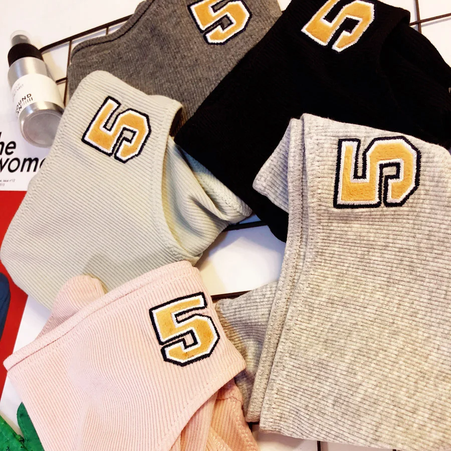 Sports Cute Simple Letter Number 5 Pure Cotton Threaded Lady's Mid-waist Triangular Underwear