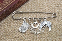 12pcs Supernatural inspired Sabriel themed charm with chain kilt pin brooch 50mm