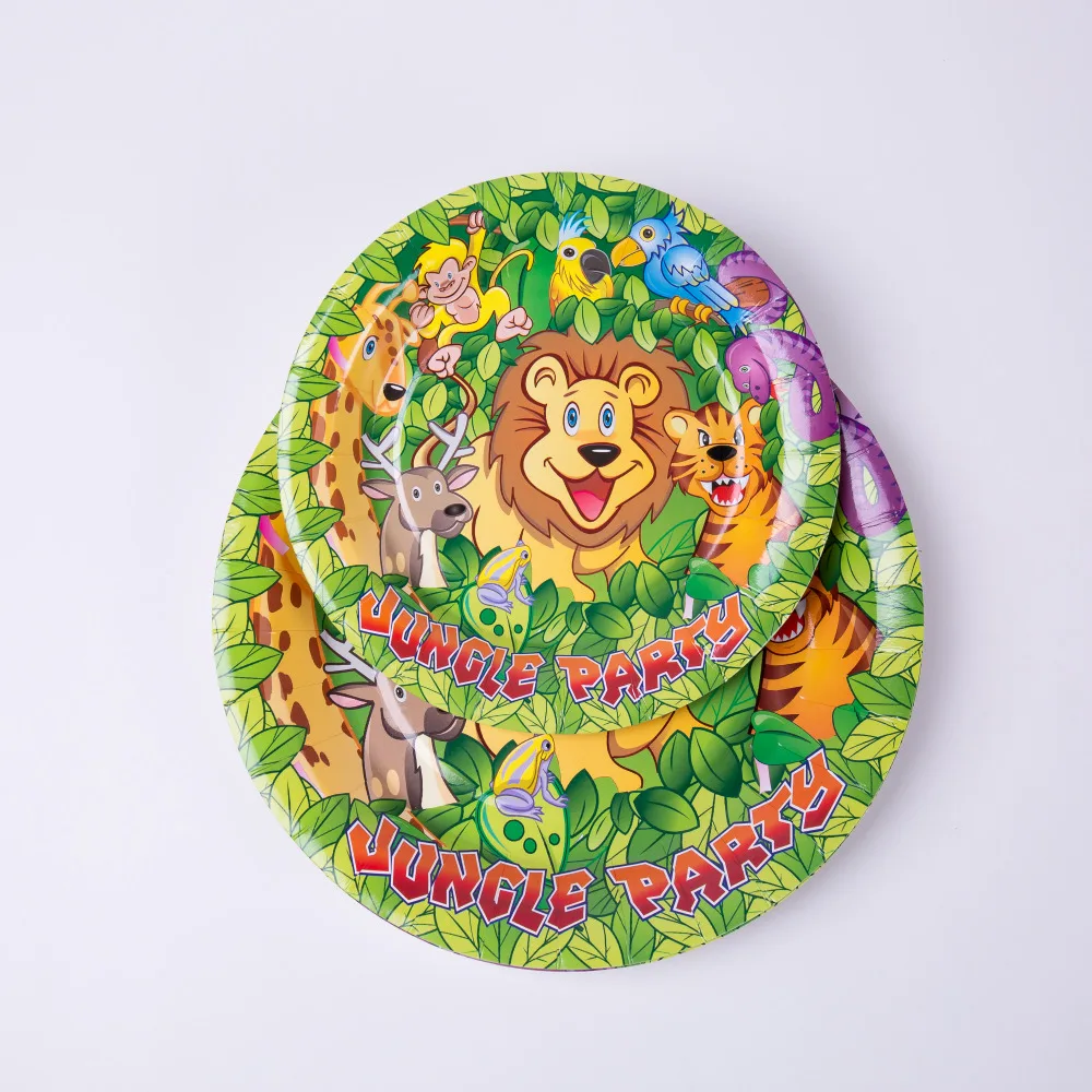 

6pcs 7 9inch Cartoon Animal Jungle animals Paper Plate Party Decoration Disposable Tableware Set Party Supplies Wild Zoo Globos