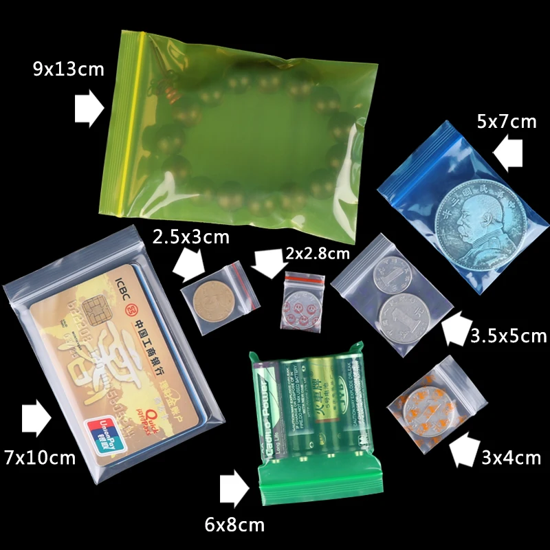 Цвета 8 размеров Mix match Zip Lock Grip Пластиковая Упаковка Мешок Еда Конфеты Ювелирные