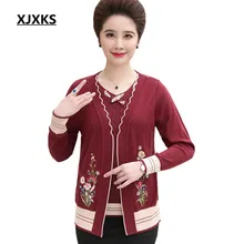 XJXKS Весна женский модный свитер с вышивкой кардиган свободный большой размер высококлассный шерстяной кардиган женский Двухсекционный