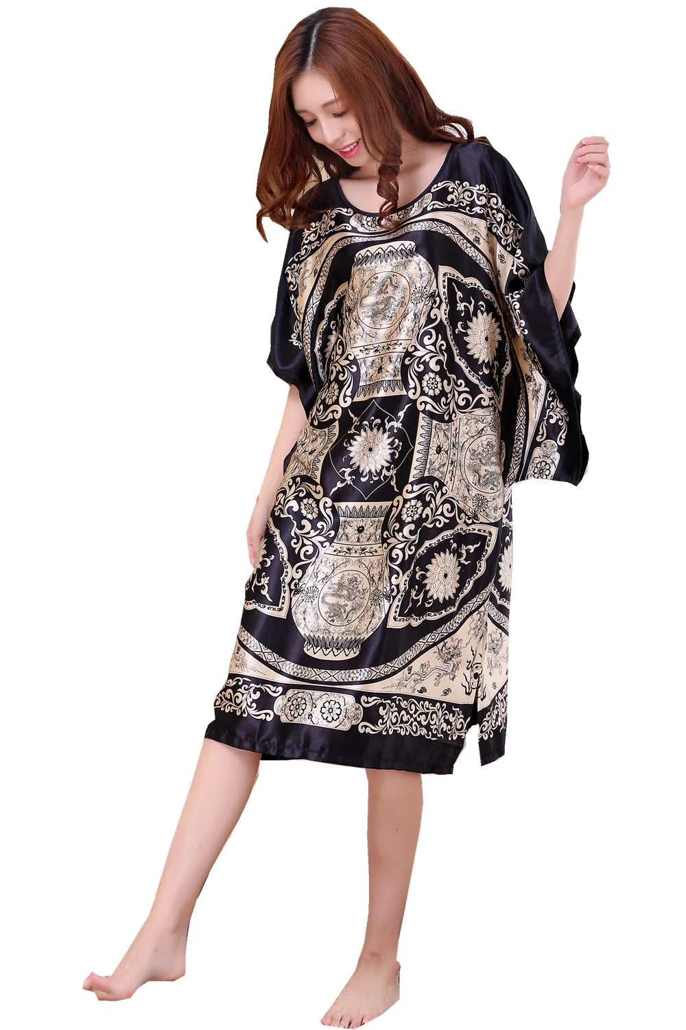 Черный плюс размер женский халат из искусственного шелка Новый модный стиль Летняя женская банная Пижама-халат пижамы Mujer Pijama 0524