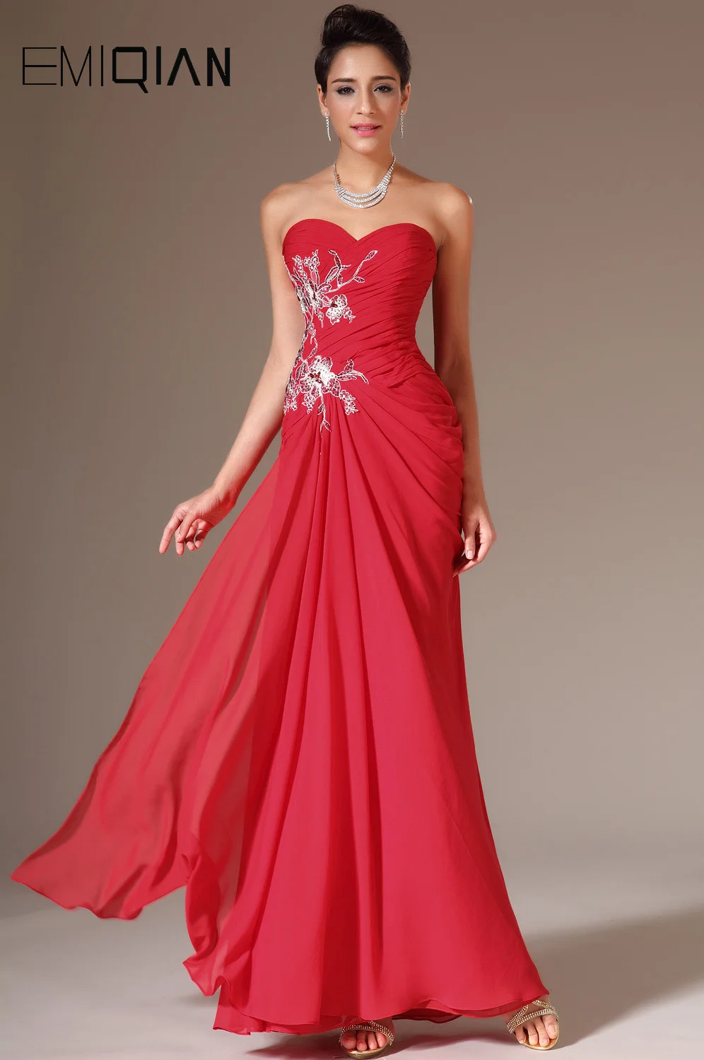 Free Shipping New Red Strapless Sweetheart Lace Appliques Prom Gown Dresses