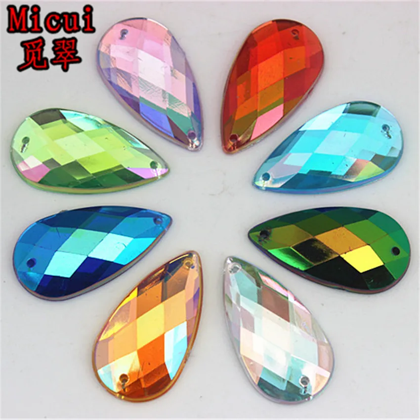 

30PCS 16*30mm Drop Shape AB Acrylic Rhinestone Sew On Flat Back Fancy Crystal Stones For Clothing Dress Decorations ZZ421