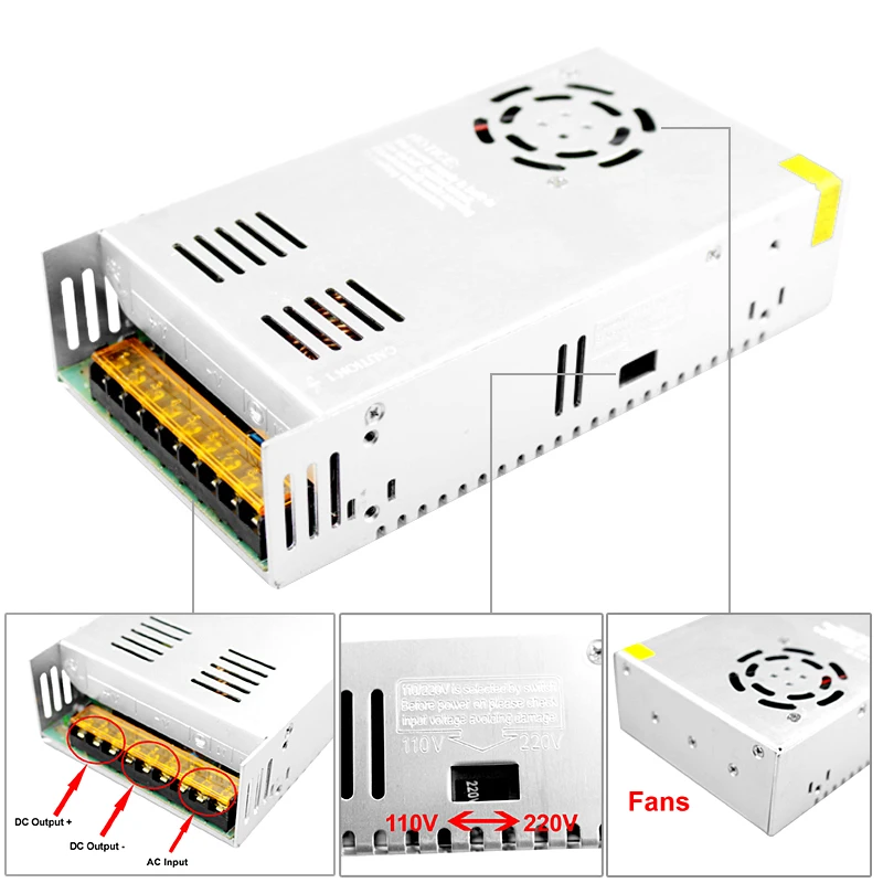 AC 220 В к DC 12 В блок питания 30a 360 Вт 40a 500 Вт 50a 600 Вт источник светодиодный импульсный источник питания 12 В светодиодный трансформатор драйвера