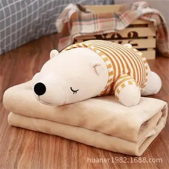 

70cm polar bear pillow plush toy doll three in one warm hands with air conditioning blanket