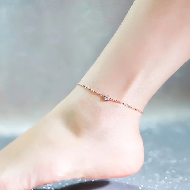 

18KGP Rose Gold Color Titanium Steel CZ Zirconia Anklet Women Fashion Brand 316L Stainless Steel Jewelry (GA111)