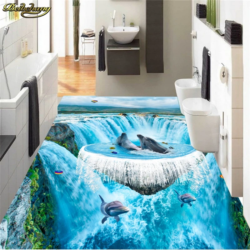 beibehang Custom Photo Wallpaper Floor Painting 3D Waterfall Ocean Bathroom Walkway 3D Floor papel de parede
