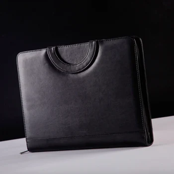 

A4 Document Folder PU Leather Zipped Binder Conference Bag Business Briefcase Office School Supply Multifunctional Bag