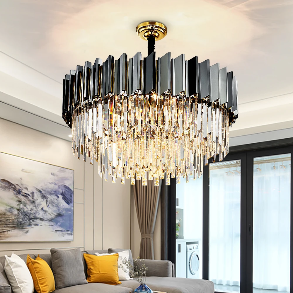 

New chrome crystal chandelier for living room round home decoration chain chandeliers lighting dining room LED hanging lamps