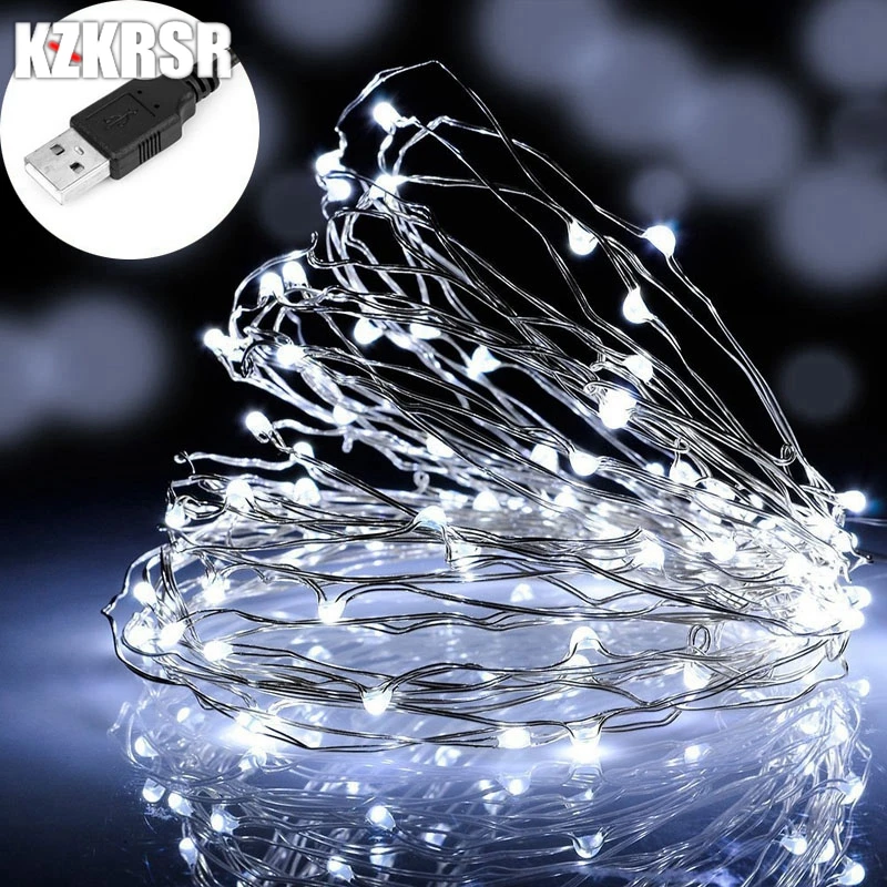 

KZKRSR LED String Light 20M 5V USB Powered Silver Copper Wire Outdoor Fairy LED Strip Christmas Wedding Party Decoration Lamp