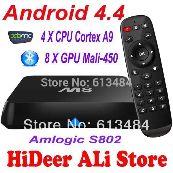 10pcs/lot XBMC Quad Core Android TV Box M8 Media Player Amlogic S802 2.4G/5G WiFi Mali450 4K Bluetooth EM8 Support DOLBY True HD |
