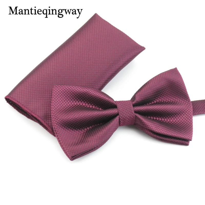 Mantieqingway Свадебный Твердые Цвет Bowties Pocket Square Set для Для мужчин унисекс платки Для мужчин S галстук-бабочка праздничная одежда Бизнес костюм