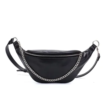 

HOVERWIND Vintage Black PU Leather Waist Packs Chain Fashion Women Fanny Pack Design Bags Famous Brand Belt Bags