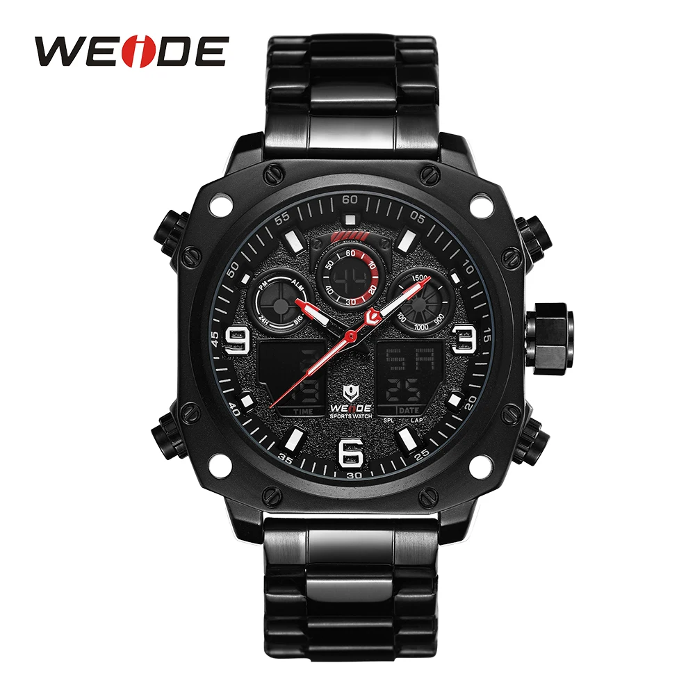 

WEIDE Top Brand Business Men's Sport Watch Clock Dual Display Military Army Outdoor Stainless Steel Strap Quartz Male Wristwatch