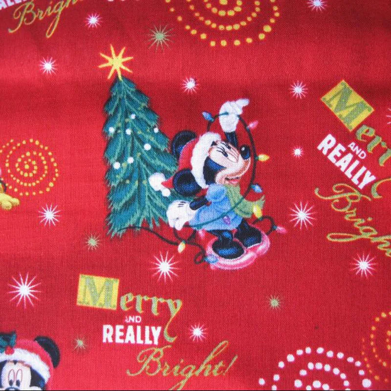 

110*50cm1pc Mickey Christmas Fabric 100%Cotton Fabric Christmas Mickey Printed Fabric Patchwork Telas Diy Sewing Clothes/ Dress