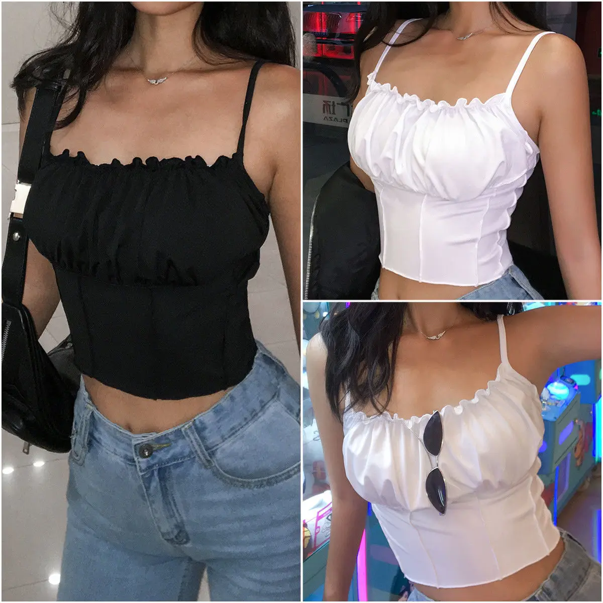 

Hirigin Women's Casual Solid Crop Top Sexy Vest Laciness Camisole Sleeveless Slim Simple Tank Tops
