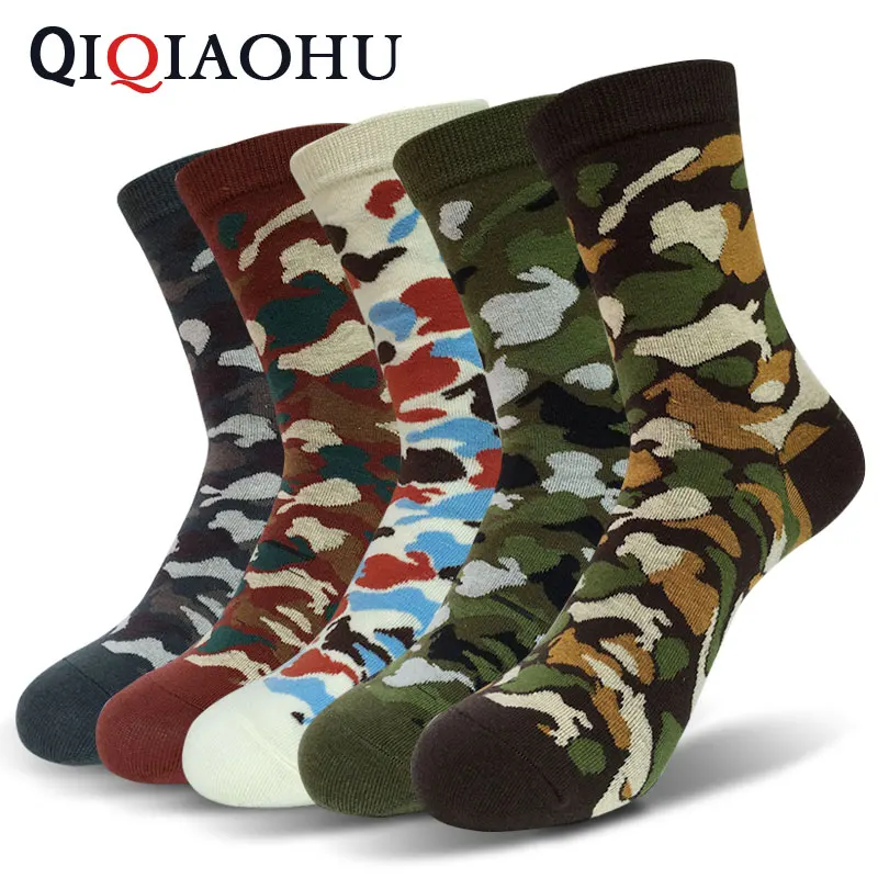 5 Pairs Quality Military Men Crew Socks Graffiti Army Green Sock Jungle