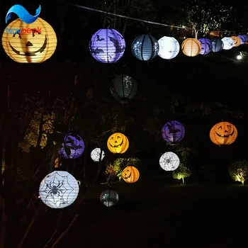 

60PCS/LOT Halloween Party Decorations Scary Paper Lanterns LED Skeletons Hanging Round Lantern for Party Home Decor