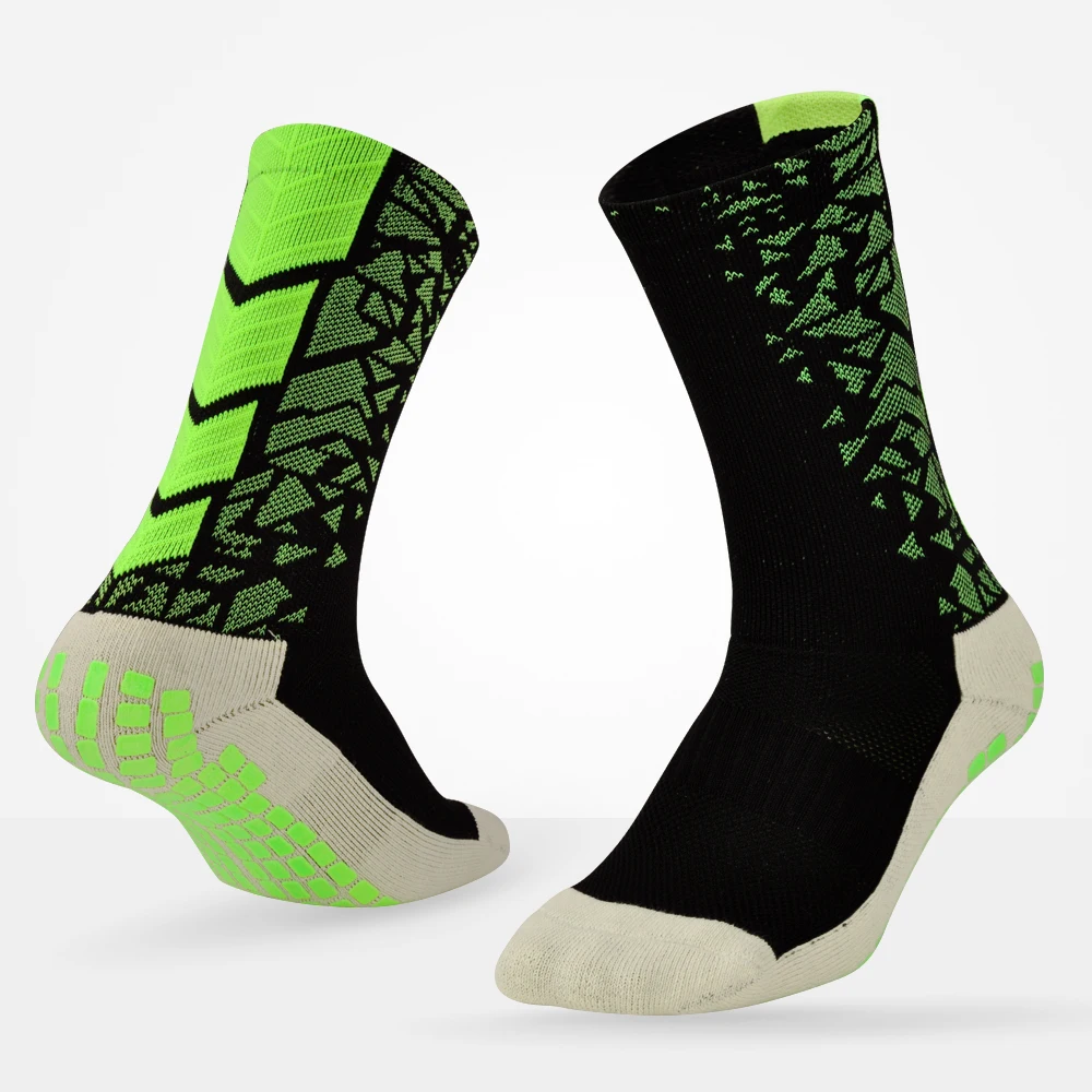 Brothock Футбол детские Нескользящие носки мужские спортивные носки плотные махровые дном трубки противоскольжения Футбол впитывающей пот Чулки - Цвет: Black green