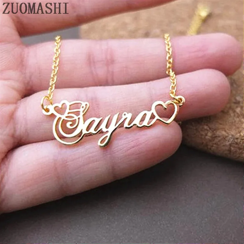 

Custom Name With Tiny Heart Necklace Personalized Handmade Cursive Nameplate Necklace For Women Kids Birthday Gift Empty Heart