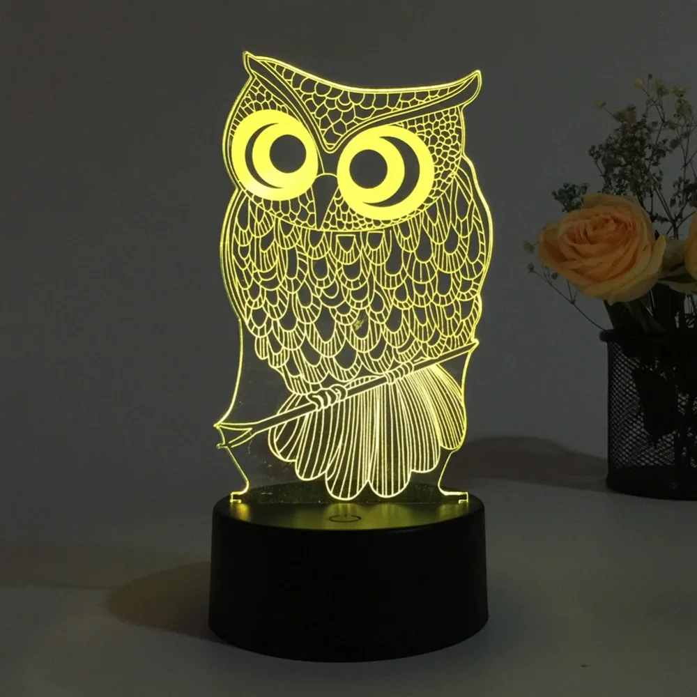 Сова Форма 3D лампа светодиодный ночник 7 цветов Изменение Настольная лампа Хэллоуин подарок декор