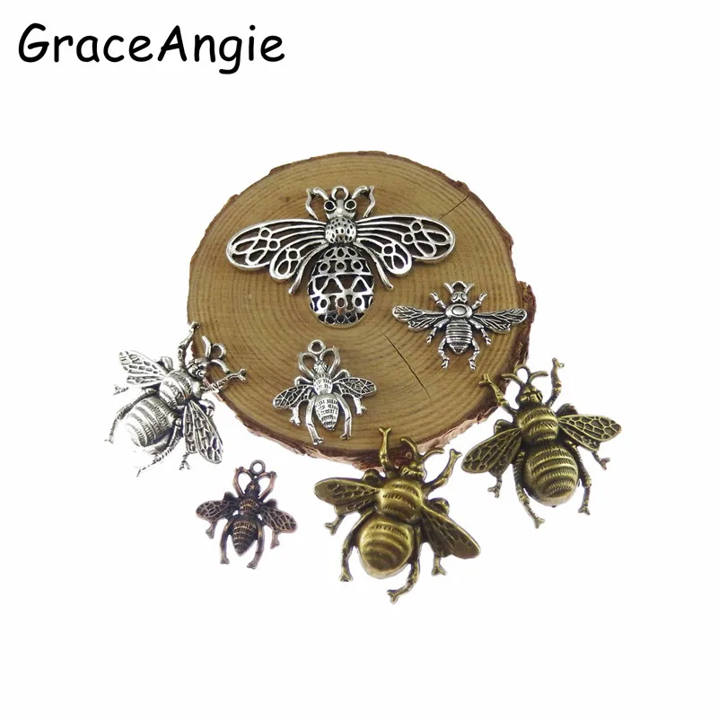 

7PCS Mix Animal Shape Bee Vintage Charm For Necklace Bracelet Plant Pendant Jewelry Findings Handmade Craft DIY Earrings Making