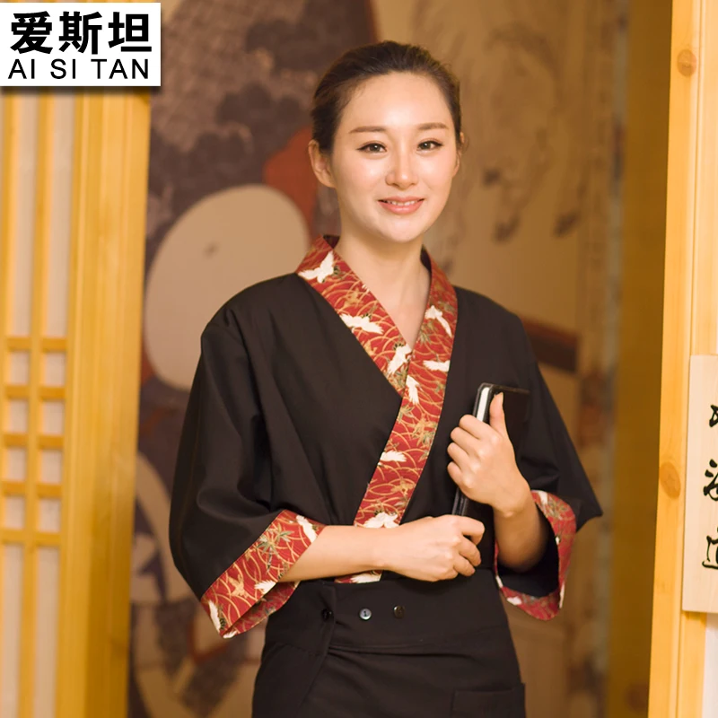 10 комплектов (рубашка, штаны и фартук), японский стиль, печать, обслуживание, слуга, Повседневная Рыбная кость, форма офицантки s m l xl