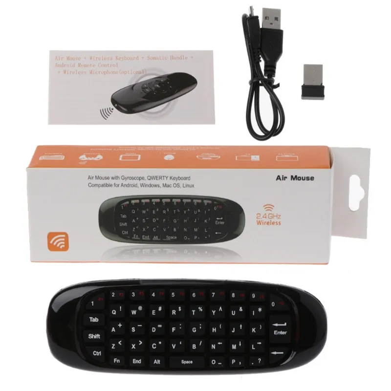 

6 axes Gyroscope C120 2.4G Air Mouse Rechargeable Wireless Keyboard Remote Control for Android TV Box English Russian Version