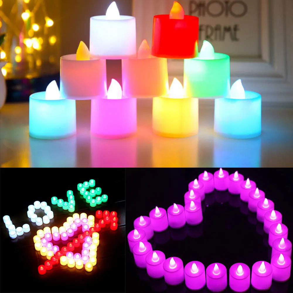 

6pcs Battery Powered LED Candle Lamp Simulation Color Flame Flashing Tea Lights Home Wedding Birthday Valentine Party Decoration