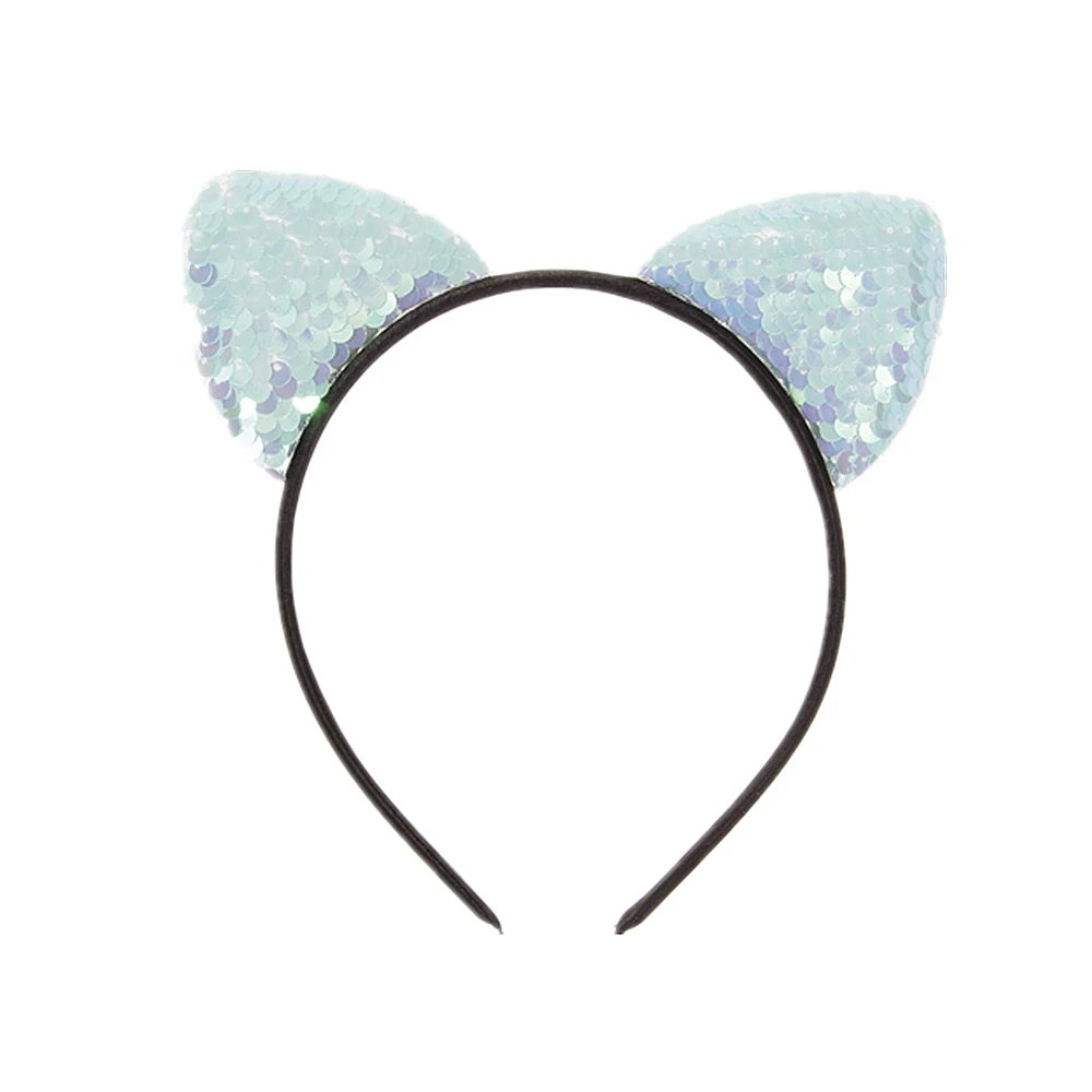 Yundfly New Glitter Can Flip Sequins Cat Ear Girl Hair Band Kids Baby Cute Cat Ear Hair Bands Halloween Headdress Gifts baby accessories designer Baby Accessories