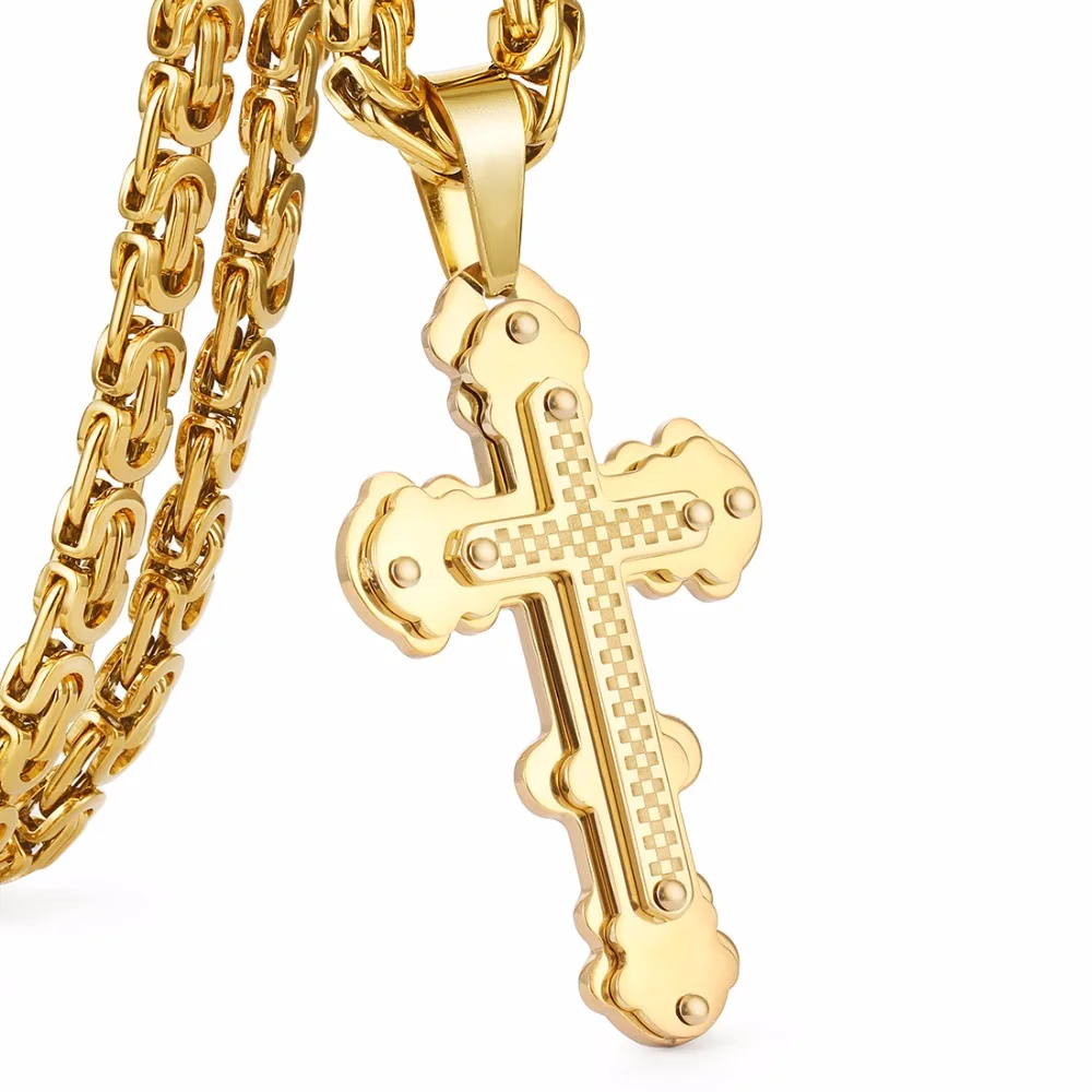 Prix pour Jésus Croix Pendentif Collier En Acier Inoxydable Hommes Bijoux Byzantin Lien Chaîne Poplular Christian Colar Ruban Or Couleur MN0056 Prix pour Jésus Croix Pendentif Collier En Acier Inoxydable Hommes Bijoux Byzantin Lien Chaîne Poplular Christian Colar Ruban Or Couleur MN0056