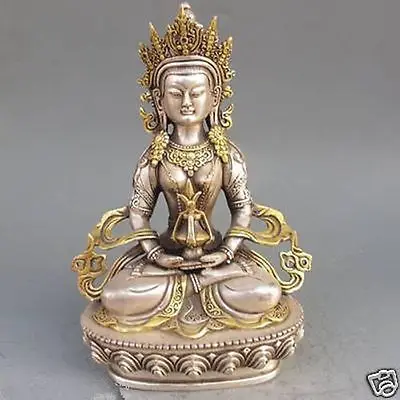 

Vintage Tibet Silver Copper Gilt Tibetan Buddhism Statue - Amitayus Buddha