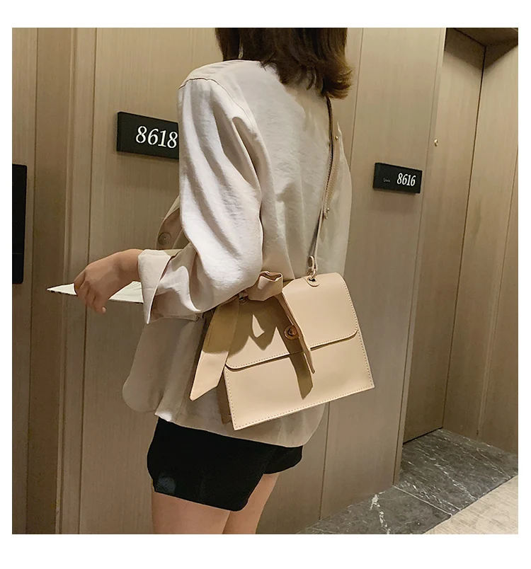 Elegant Female Ribbon Bow Flap Square bag New Quality PU Leather Women's Designer Handbag Travel Shoulder Messenger Bag