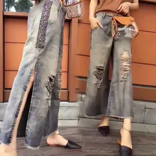 Новинка, женские прямые джинсы из денима на лето и весну, уличные джинсы с боковыми вырезами, сексуальные рваные джинсы с дырками, женские брюки, NZ25