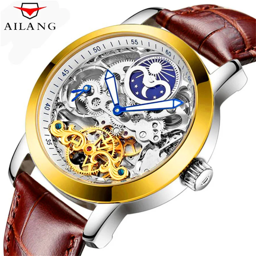 AILANG Skeleton Tourbillon модные повседневные дизайнерские механические мужские часы Топ бренд класса люкс автоматические часы мужские часы