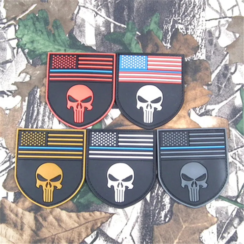 

Thin Blue Line USA America Flag Sniper 3D PVC Punisher Skull devgru patch multicam flag shield Navy Seal Patches badge