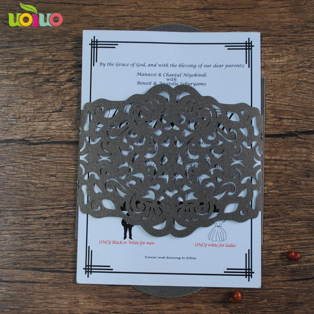 

50pcs carbon black wedding invitation card belly band laser cut simple cheap price wedding invitations