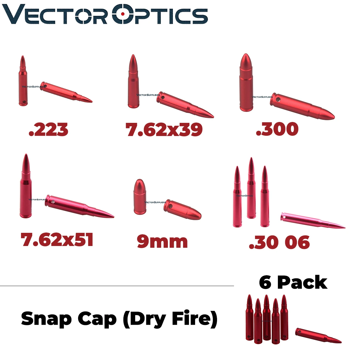 Векторная Оптика 6 упаковок защелкивающиеся колпачки сухой огонь винтовка калиберы безопасный тренинг круглые 7,62x39 мм. 223 Remington. 300. 30 06. 308 9 мм