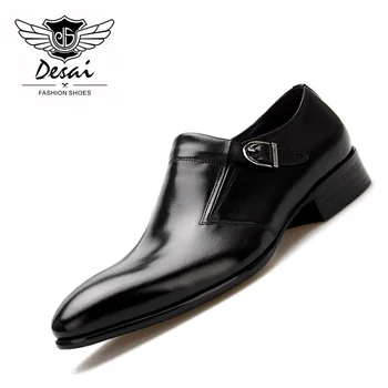 

DESAI Full Grain Leather Business Dress Shoes Men Derby Shoes British Style Cowhide Pointed Toe Buckle Men's Leather Shoes